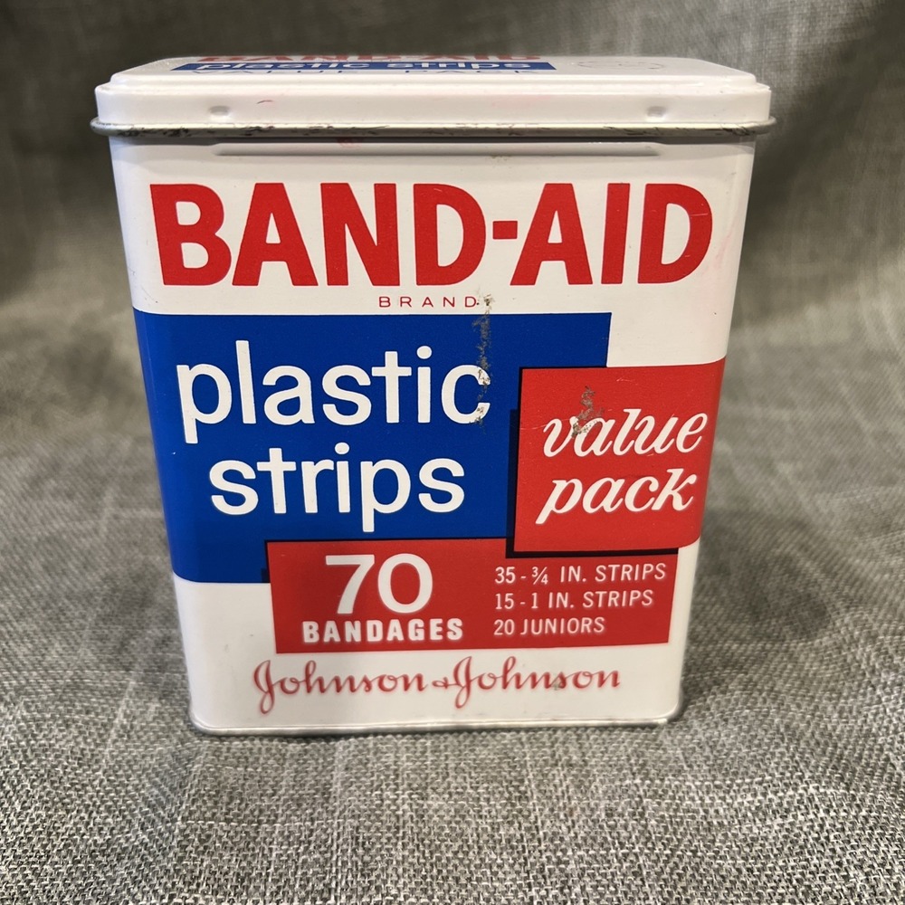 Vintage Johnson‎ & Johnson Band-Aid Plastic Strips Metal Case Only- Hinged Lid